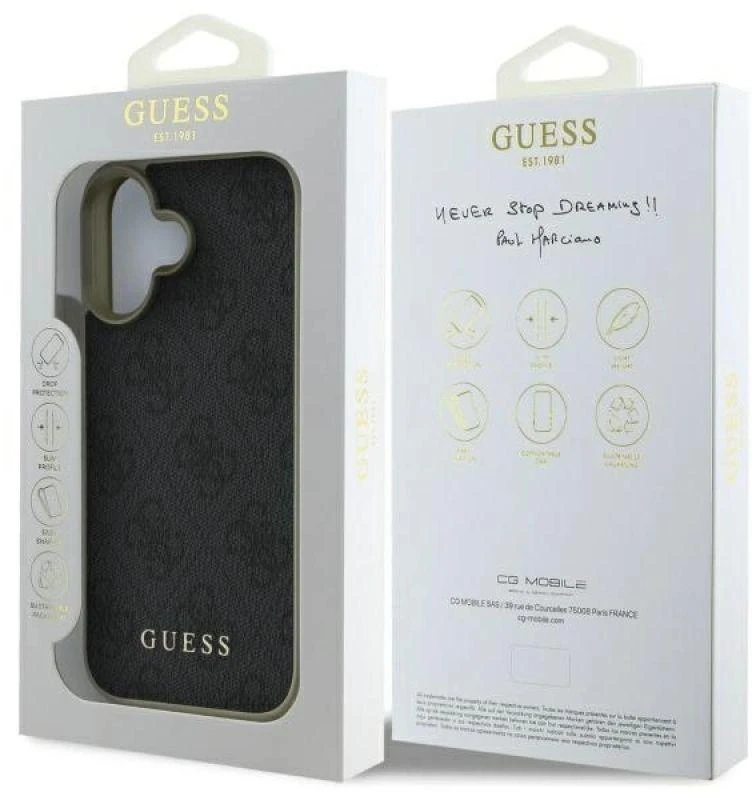 Guess GUHCP16SGF4GGR Apple iPhone 16 6.1″ juodos spalvos kietas dėklas 4G Charms Collection