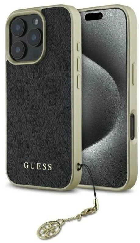 Guess GUHCP16XGF4GGR Apple iPhone 16 Pro Max 6.9″ juodos spalvos kietas dėklas 4G Charms Collection