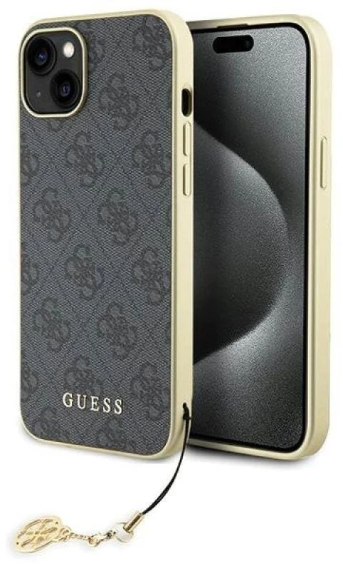 Guess GUHCP15MGF4GGR Apple iPhone 15 Plus / 14 Plus 6.7″ pilkas kietas dėklas 4G Charms Collection