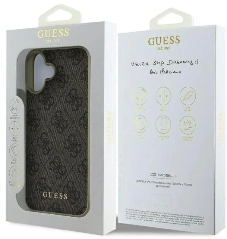 Guess GUHCP16SGF4GBR Apple iPhone 16 6.1″ rudos spalvos kietas dėklas 4G Charms Collection