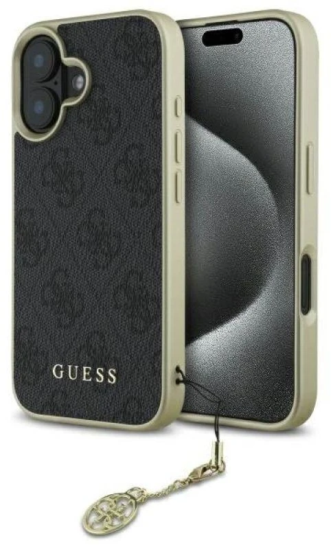 Guess GUHCP16SGF4GGR Apple iPhone 16 6.1″ juodos spalvos kietas dėklas 4G Charms Collection