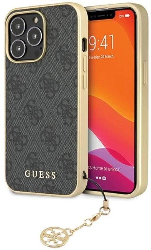 Guess GUHCP14LGF4GGR Apple iPhone 14 Pro 6,1″ pilkas kietas dėklas 4G Charms Collection