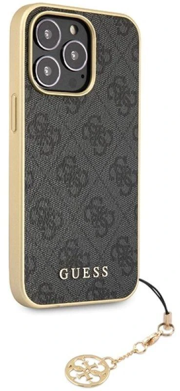 Guess GUHCP14LGF4GGR Apple iPhone 14 Pro 6,1″ pilkas kietas dėklas 4G Charms Collection