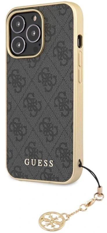 Guess GUHCP14LGF4GGR Apple iPhone 14 Pro 6,1″ pilkas kietas dėklas 4G Charms Collection