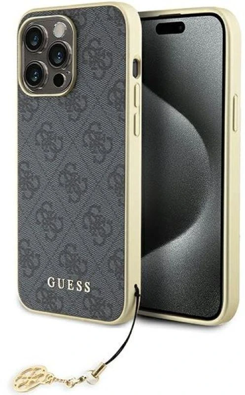 Guess GUHCP15XGF4GGR iPhone 15 Pro Max 6.7" pilka/pilkas kietas dėklas 4G Charms Collection