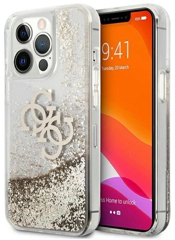 Guess GUHCP13XLG4GGO Apple iPhone 13 Pro Max 6,7″ auksinis kietas dėklas 4G Big Liquid Glitter