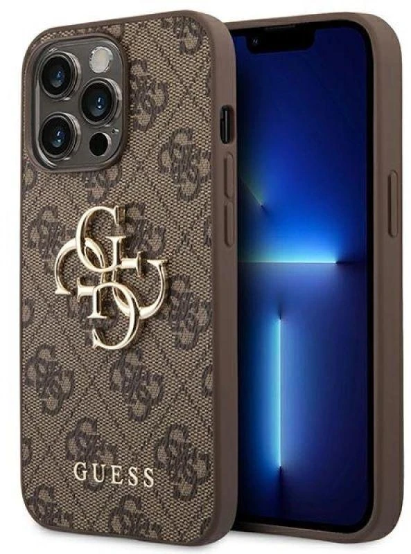 Apple iPhone 14 Pro Guess dėklas 4G Big Metal Logo rudos spalvos