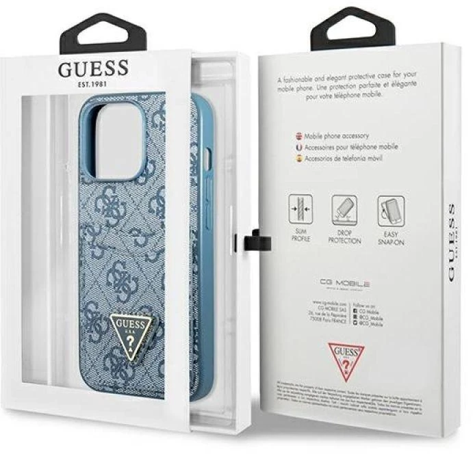 Dėklas GUESS GUHCP13LP4TPB IPHONE 13 PRO / 13 6.1 "Mėlynas / Mėlynas HARDCASE 4G TRIANGLE CARDSLOT LOGO