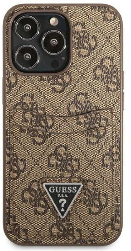 Dėklas GUESS GUHCP13LP4TPW IPHONE 13 PRO / 13 6.1 "BROWN / BROWN HARDCASE 4G TRIANGLE CARDSLOT LOGO