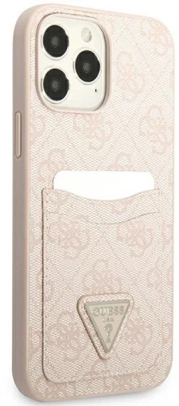 Guess GUHCP13LP4TPP Apple iPhone 13 Pro / 13 6,1″ rožinės spalvos kietas dėklas 4G Triangle Logo Cardslot