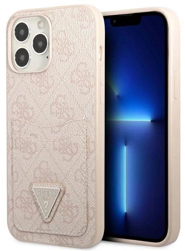 Guess GUHCP13LP4TPP Apple iPhone 13 Pro / 13 6,1″ rožinės spalvos kietas dėklas 4G Triangle Logo Cardslot