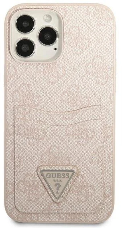 Guess GUHCP13LP4TPP Apple iPhone 13 Pro / 13 6,1″ rožinės spalvos kietas dėklas 4G Triangle Logo Cardslot