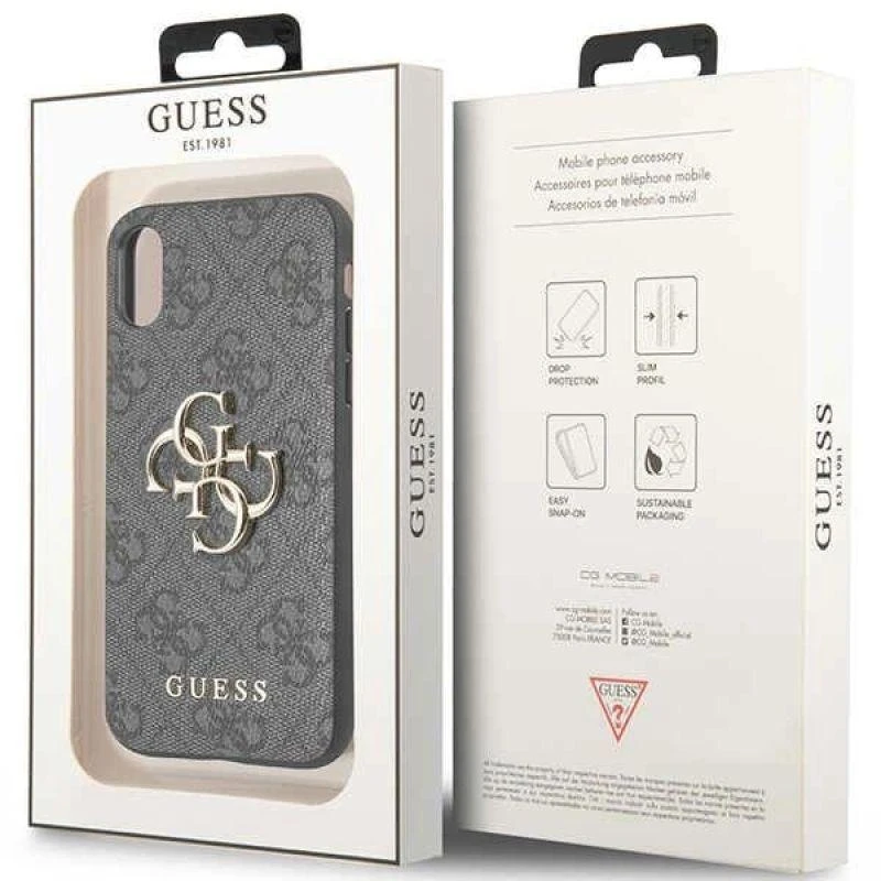 Guess GUHCPX4GMGGR Apple iPhone X/XS pilkas kietas dėklas 4G Big Metal Logo