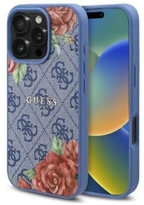 Guess GUHMP16XP4ROPEMCB Apple iPhone 16 Pro Max 6.9″ mėlynas kietas dėklas 4G Flowers Print MagSafe