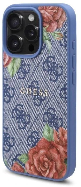 Guess GUHMP16XP4ROPEMCB Apple iPhone 16 Pro Max 6.9″ mėlynas kietas dėklas 4G Flowers Print MagSafe