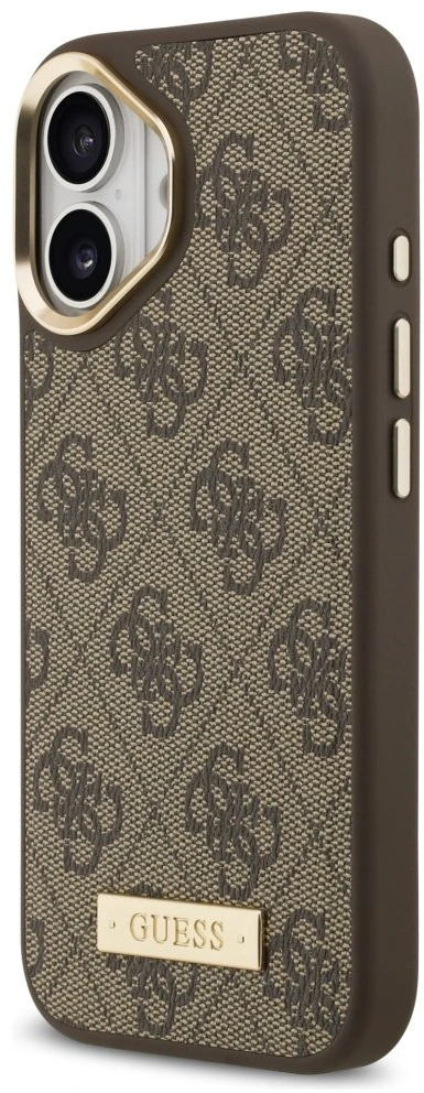 Guess 4G Logo Plate MagSafe dėklas skirtas Apple iPhone 17 rudos spalvos