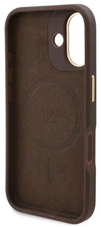 Guess 4G Logo Plate MagSafe Apple iPhone 16 Case – dėklas telefonui rudos spalvos