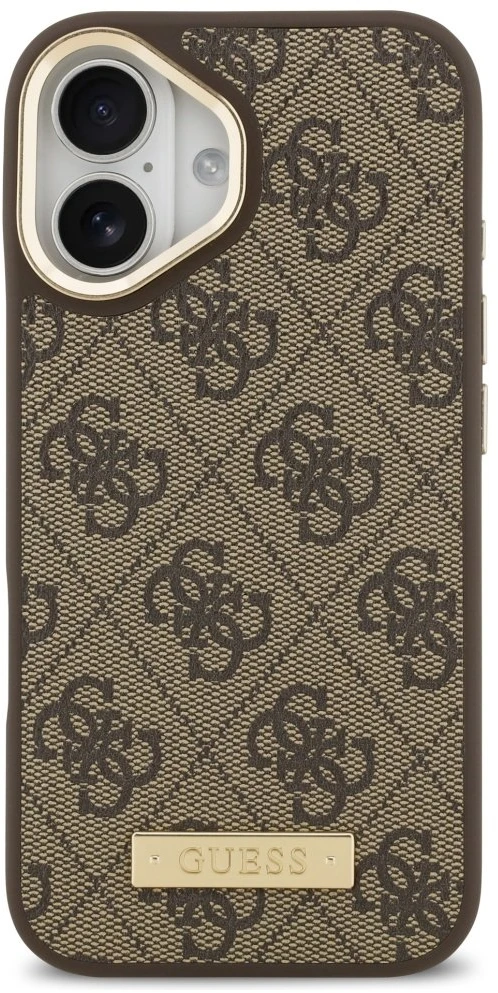 Guess 4G Logo Plate MagSafe dėklas skirtas Apple iPhone 17 rudos spalvos
