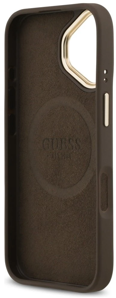 Guess 4G Logo Plate MagSafe dėklas skirtas Apple iPhone 17 rudos spalvos