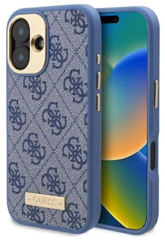 Guess GUHMP16MU4GPRB Apple iPhone 16 Plus 6.7″ mėlynas kietas dėklas 4G Logo Plate MagSafe