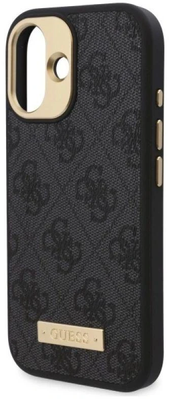 Guess GUHMP16SU4GPRK Apple iPhone 16 6.1″ juodos spalvos kietas dėklas 4G Logo Plate MagSafe