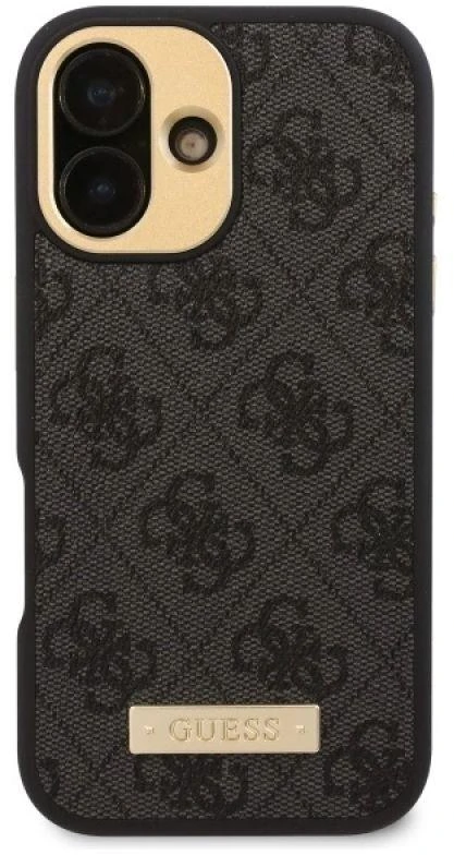 Guess GUHMP16SU4GPRK Apple iPhone 16 6.1″ juodos spalvos kietas dėklas 4G Logo Plate MagSafe
