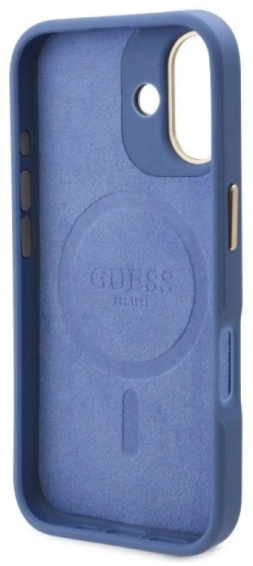 Guess GUHMP16MU4GPRB Apple iPhone 16 Plus 6.7″ mėlynas kietas dėklas 4G Logo Plate MagSafe