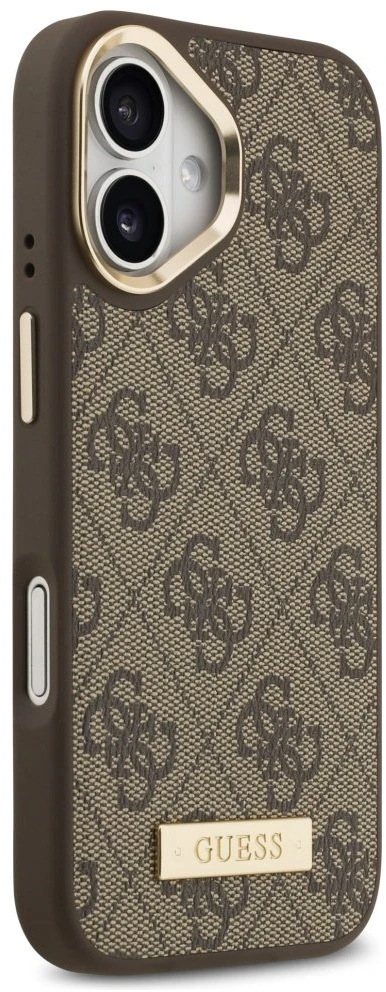 Guess 4G Logo Plate MagSafe dėklas skirtas Apple iPhone 17 rudos spalvos