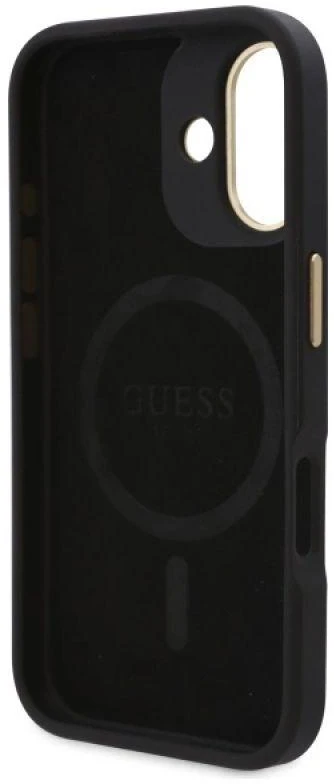 Guess GUHMP16SU4GPRK Apple iPhone 16 6.1″ juodos spalvos kietas dėklas 4G Logo Plate MagSafe