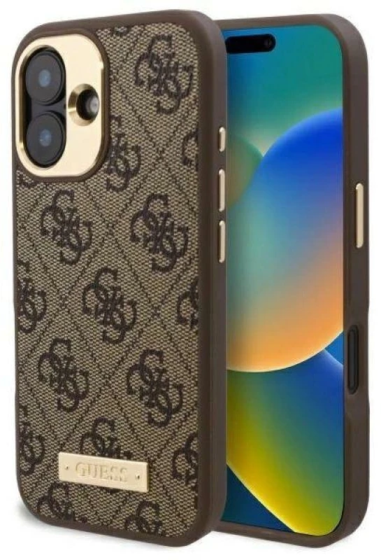 Guess 4G Logo Plate MagSafe Apple iPhone 16 Plus Case – dėklas telefonui rudos spalvos
