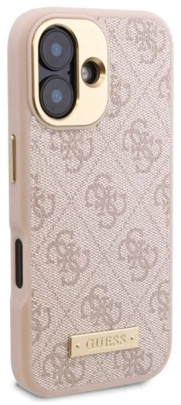 Guess GUHMP16SU4GPRP Apple iPhone 16 6.1″ rožinės spalvos kietas dėklas 4G Logo Plate MagSafe