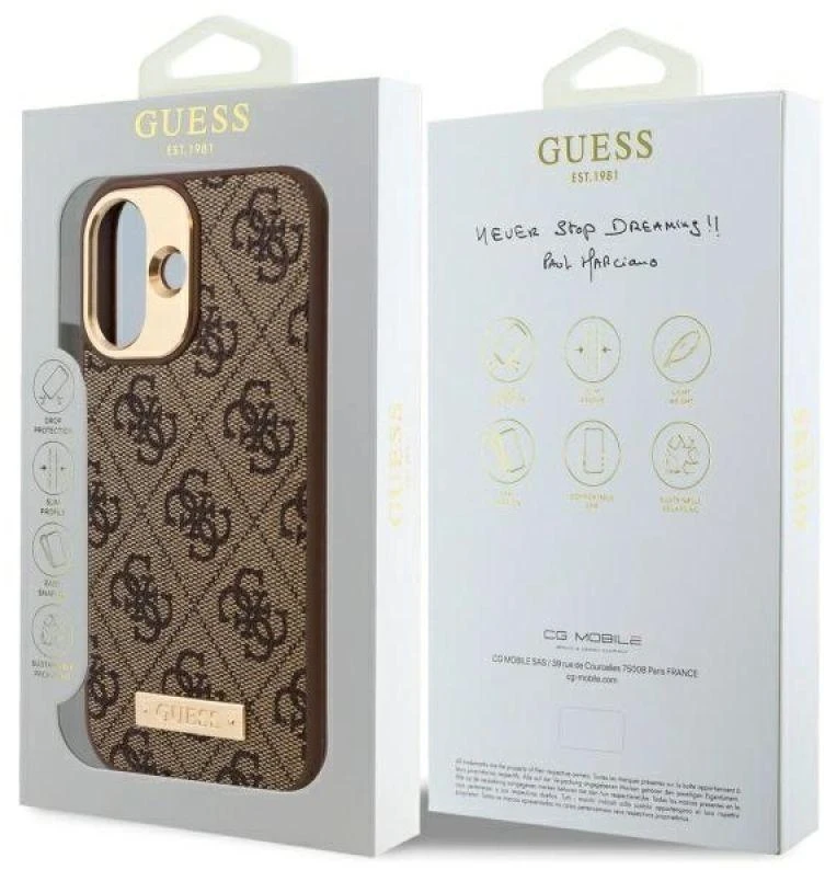 Guess 4G Logo Plate MagSafe Apple iPhone 16 Plus Case – dėklas telefonui rudos spalvos