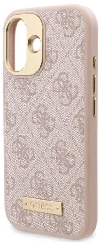 Guess GUHMP16SU4GPRP Apple iPhone 16 6.1″ rožinės spalvos kietas dėklas 4G Logo Plate MagSafe