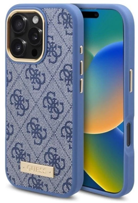 Guess GUHMP16LU4GPRB Apple iPhone 16 Pro 6.3″ mėlynas kietas dėklas 4G Logo Plate MagSafe