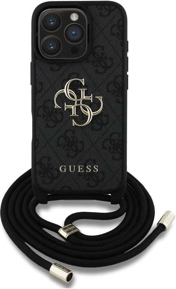 Dėklas Guess 4G Big Logo Cord Stap Crossbody Apple iPhone 16 Pro Max juodos spalvos