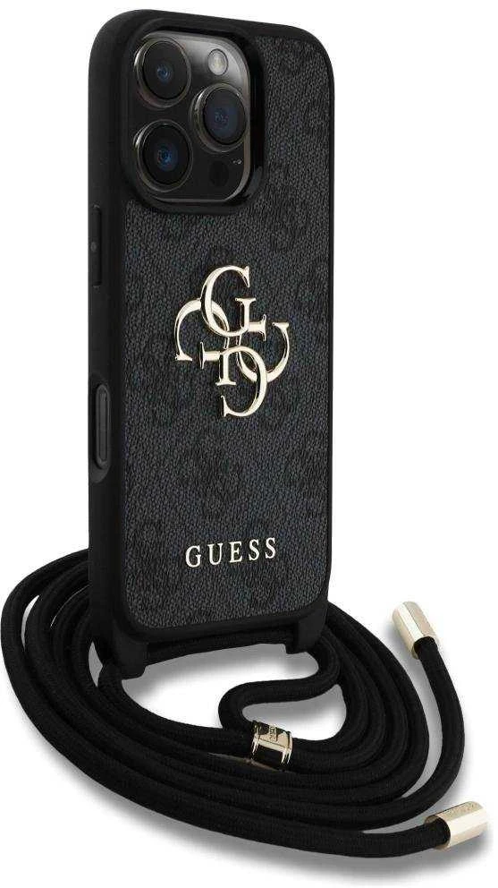 Dėklas Guess 4G Big Logo Cord Stap Crossbody Apple iPhone 16 Pro Max juodos spalvos