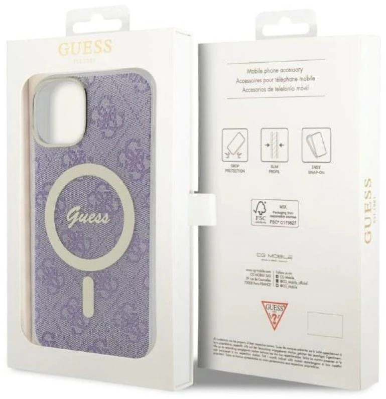 GUESS GUHMP14SH4STU IPHONE 14/15/13 6.1" VIOLETINIS / VIOLETINIS KIETAS DĖKLAS 4G MAGSAFE