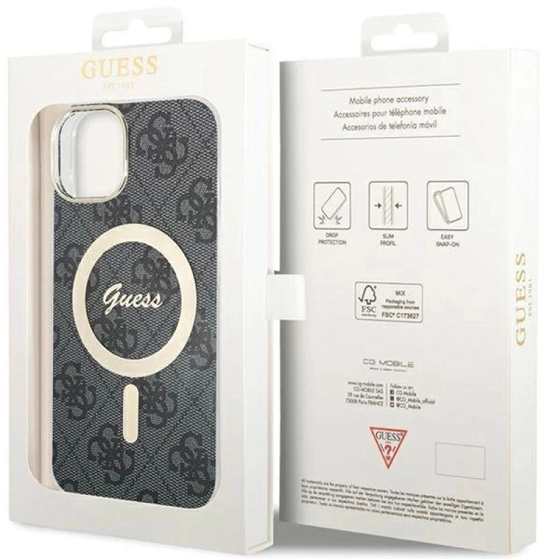 Guess GUHMP15MH4STK Apple iPhone 15 Plus/ 14 Plus 6.7″ juodos spalvos kietas dėklas 4G MagSafe