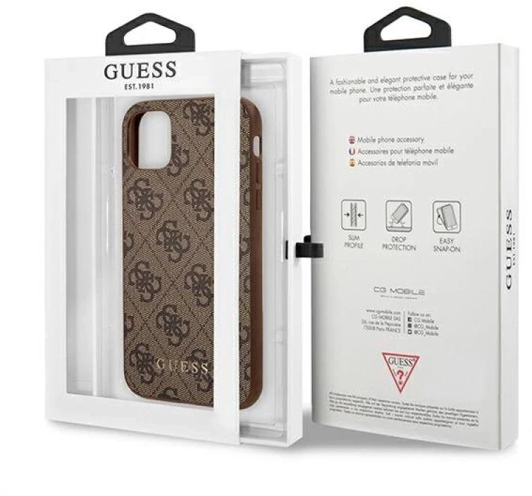 Guess GUHCN61G4GFBR Apple iPhone 11 6,1″ rudos spalvos kietas dėklas 4G Metal Gold Logo