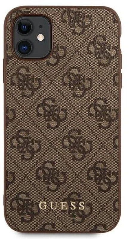 Guess GUHCN61G4GFBR Apple iPhone 11 6,1″ rudos spalvos kietas dėklas 4G Metal Gold Logo