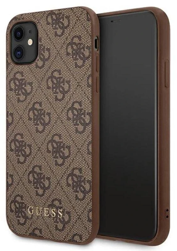 Guess GUHCN61G4GFBR Apple iPhone 11 6,1″ rudos spalvos kietas dėklas 4G Metal Gold Logo