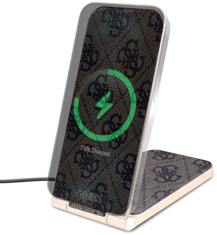 Guess sulankstomas krepšys. indukcinė 2in1 GUDCFAL4PEGW 15W rudos spalvos 4G raštas MagSafe
