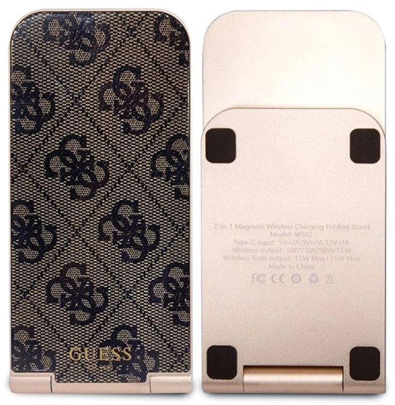 Guess sulankstomas krepšys. indukcinė 2in1 GUDCFAL4PEGW 15W rudos spalvos 4G raštas MagSafe