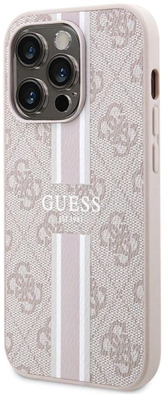 Guess GUHMP15LP4RPSP Apple iPhone 15 Pro 6.1″ rožinės spalvos kietas dėklas 4G Printed Stripes MagSafe