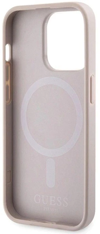 Guess GUHMP15LP4RPSP Apple iPhone 15 Pro 6.1″ rožinės spalvos kietas dėklas 4G Printed Stripes MagSafe