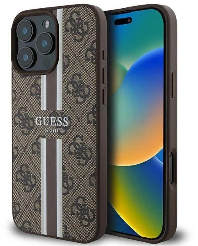 Guess 4G Printed Stripes MagSafe Apple iPhone 16 Pro Max - dėklas telefonui rudos spalvos