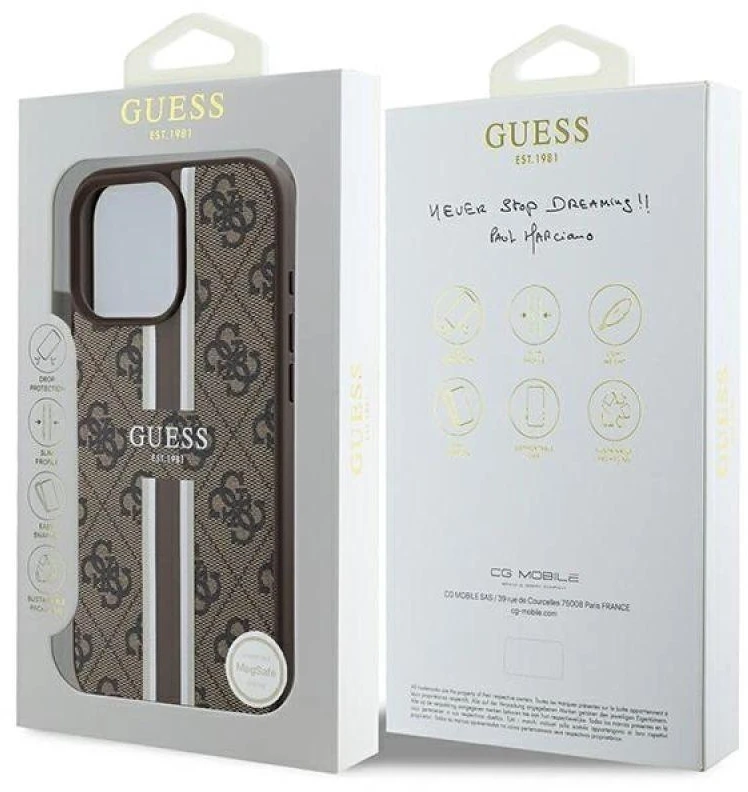 Guess 4G Printed Stripes MagSafe Apple iPhone 16 Pro Max - dėklas telefonui rudos spalvos