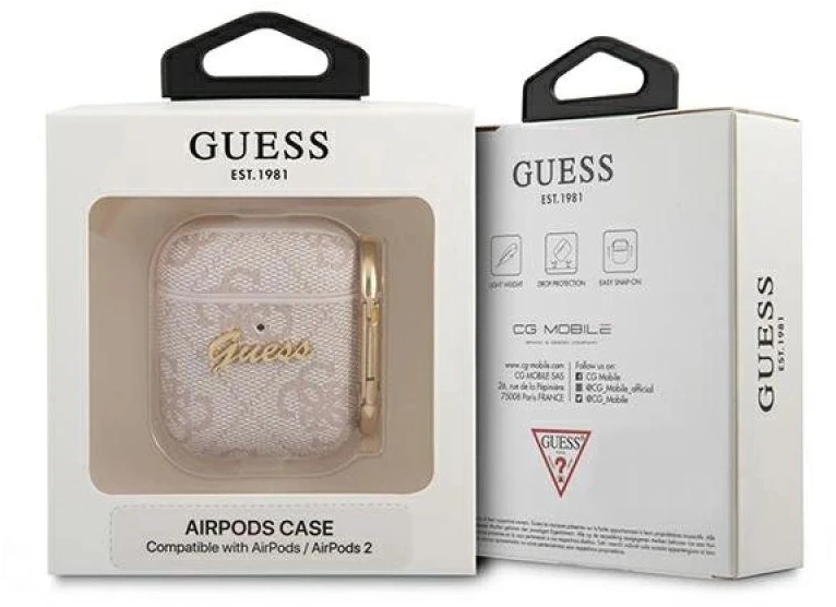 Guess GUA24GSMP AirPods dėklas rožinės spalvos 4G Script Metal Collection