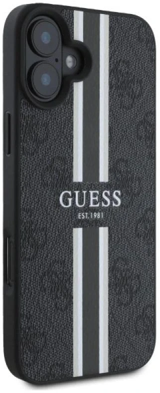 Guess GUHMP16SP4RPSK Apple iPhone 16 6.1″ juodos spalvos kietas dėklas 4G Printed Stripes MagSafe