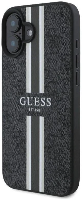 Guess GUHMP16SP4RPSK Apple iPhone 16 6.1″ juodos spalvos kietas dėklas 4G Printed Stripes MagSafe